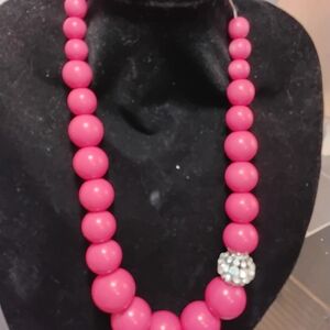 Elegant Pink Beaded Necklace with Crystal Charm